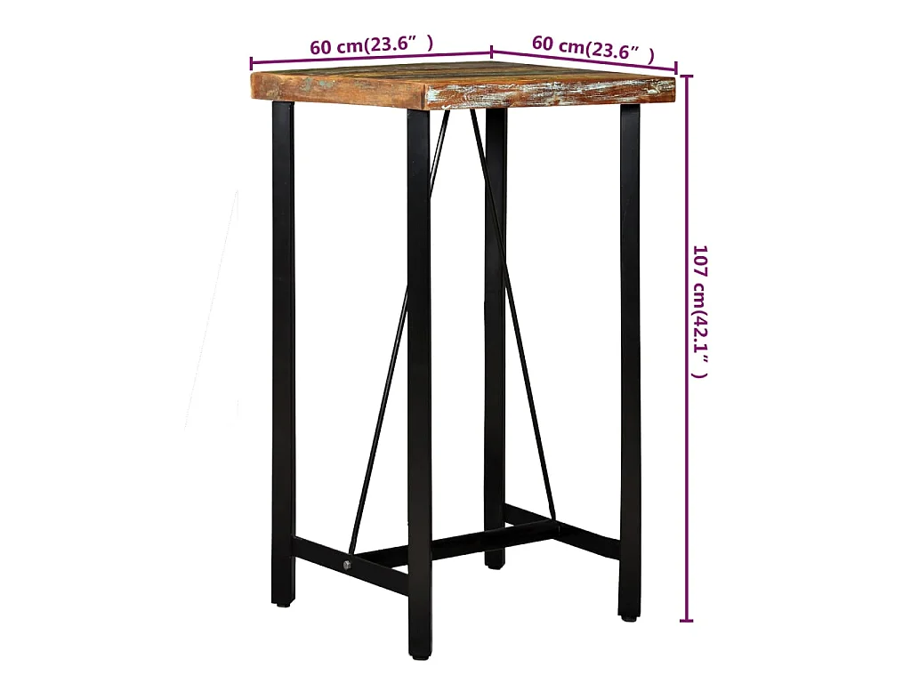 Set da Bar 3 pz Legno Massello di Recupero Vera Pelle e Tessuto