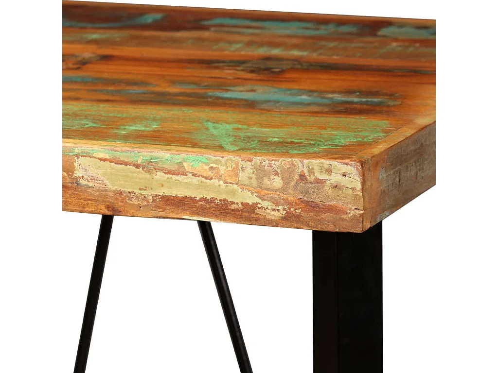 Set da Bar 3 pz Legno Massello di Recupero Vera Pelle e Tessuto