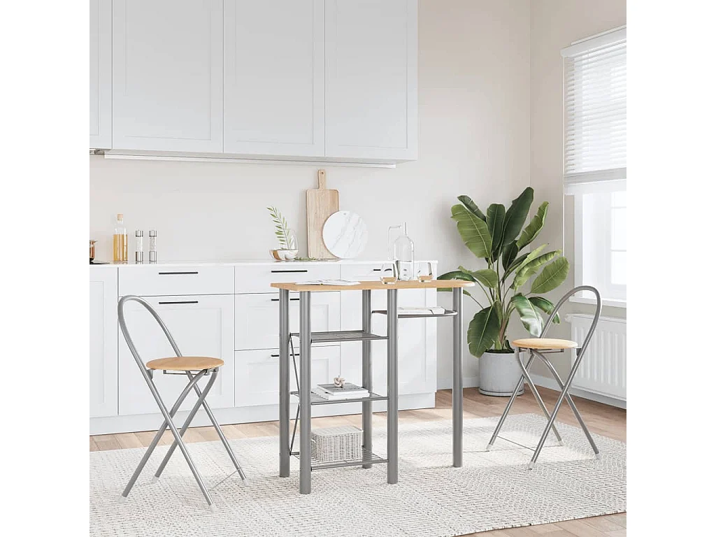 Ensemble de bar 3 pcs gris et marron bois d'ingénierie et fer