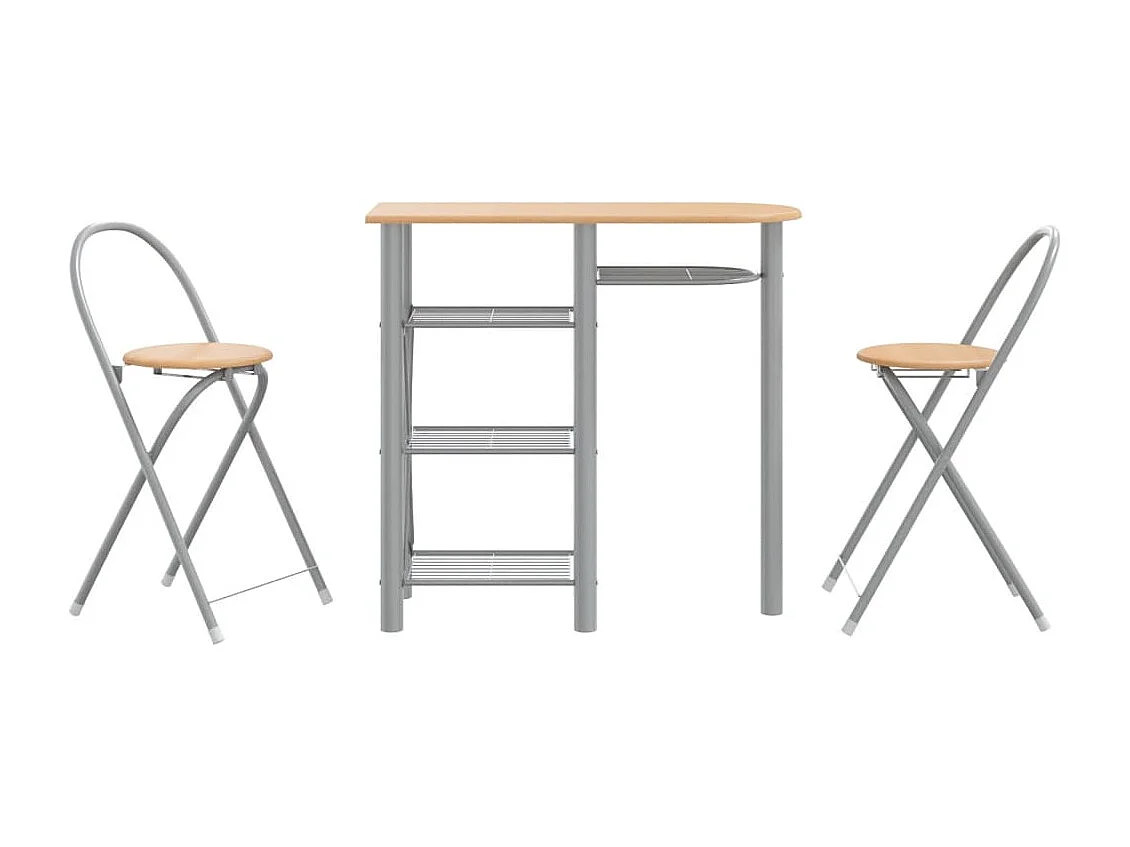 Ensemble de bar 3 pcs gris et marron bois d'ingénierie et fer