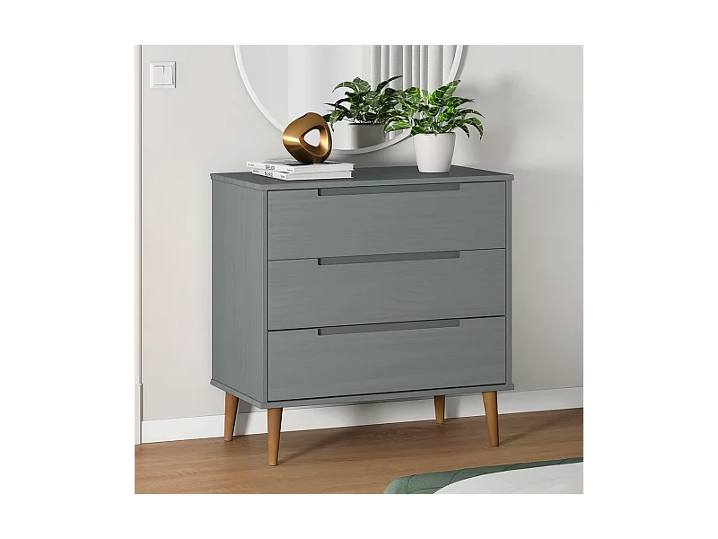 Schubladenschrank MOLDE Grau 80x40x80 cm Massivholz Kiefer