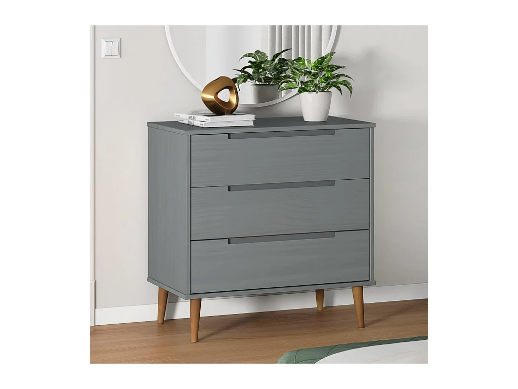 Commode MOLDE Gris 80x40x80 cm Bois de pin massif