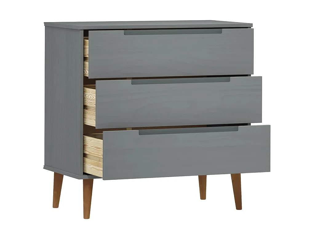 Cassettiera MOLDE Grigia 80x40x80 cm in Legno Massello di Pino