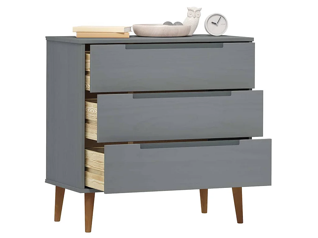 Commode MOLDE Gris 80x40x80 cm Bois de pin massif
