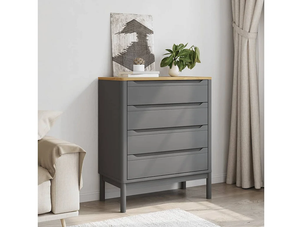Cómoda cajonera FLORO madera maciza de pino gris