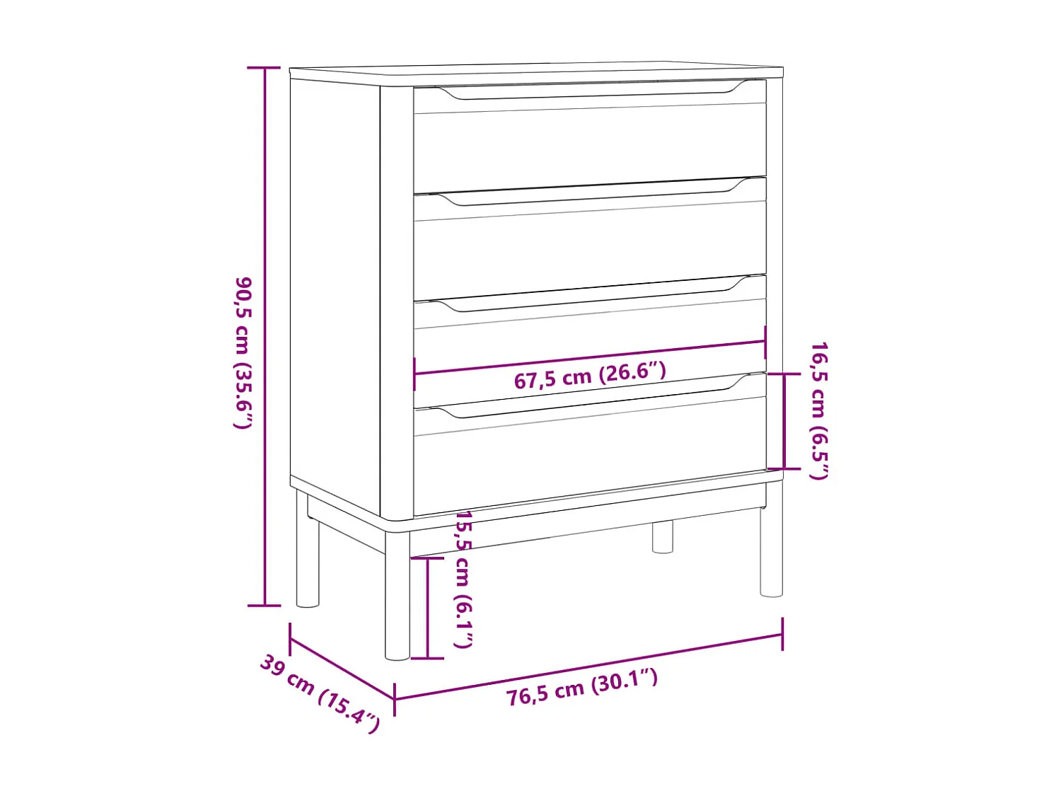 Cómoda cajonera FLORO madera maciza de pino gris