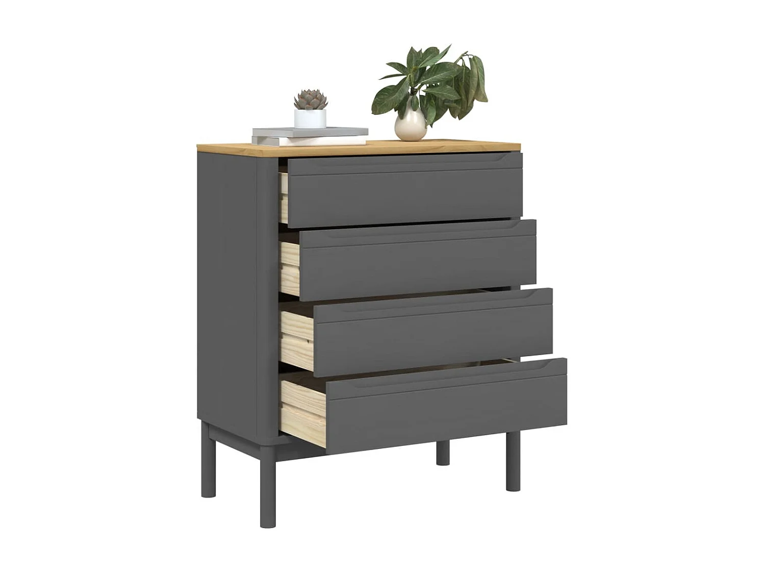 Cómoda cajonera FLORO madera maciza de pino gris