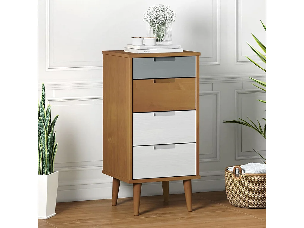 Schubladenschrank MOLDE Braun 40x35x82 cm Massivholz Kiefer