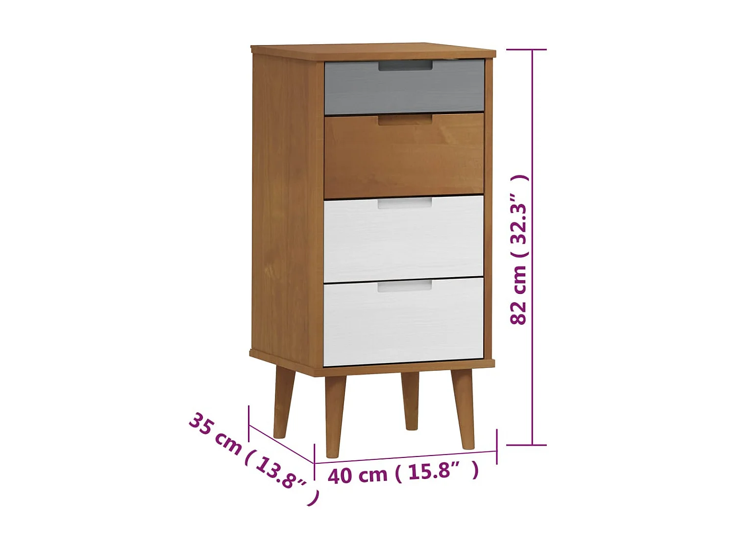 Schubladenschrank MOLDE Braun 40x35x82 cm Massivholz Kiefer