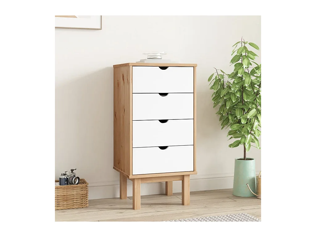 Commode OTTA marron et blanc 45x39x90 cm bois de pin massif