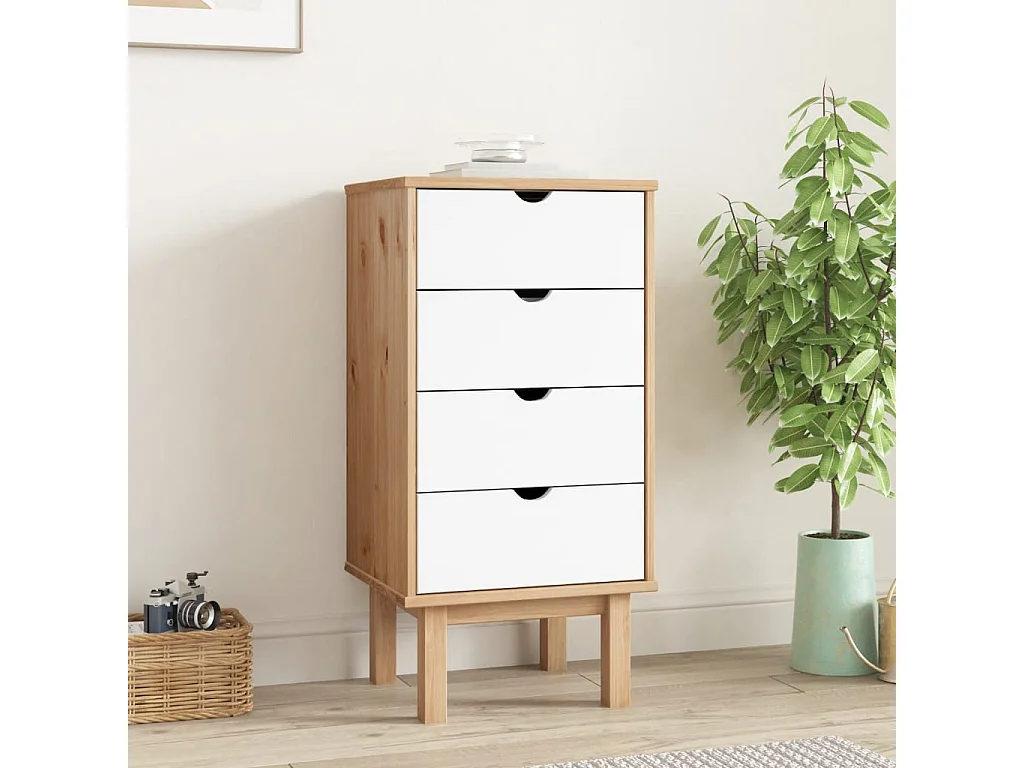 Commode OTTA marron et blanc 45x39x90 cm bois de pin massif