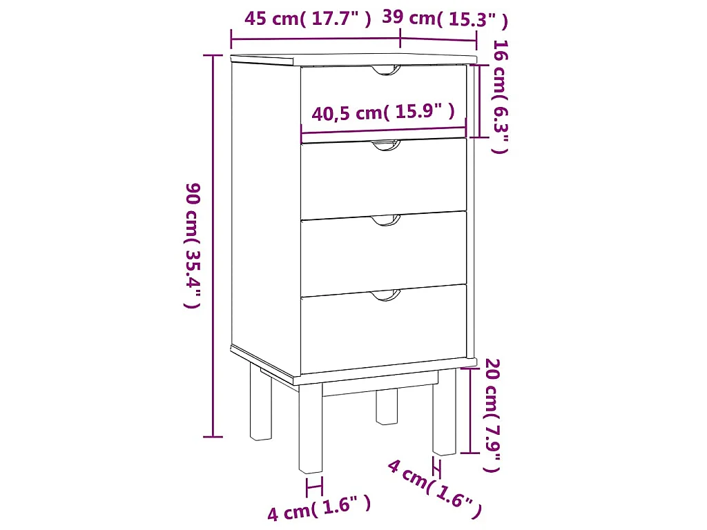 Commode OTTA marron et blanc 45x39x90 cm bois de pin massif