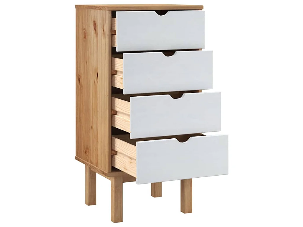 Commode OTTA marron et blanc 45x39x90 cm bois de pin massif