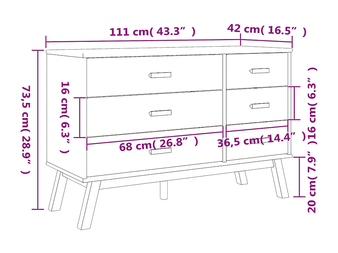 Schubladenschrank OLDEN Braun Massivholz Kiefer
