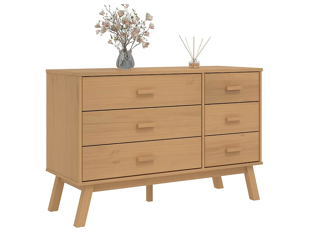 Schubladenschrank OLDEN Braun Massivholz Kiefer