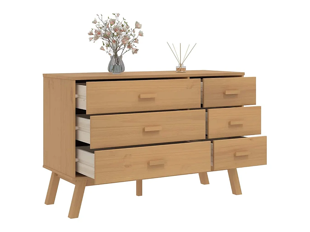 Schubladenschrank OLDEN Braun Massivholz Kiefer