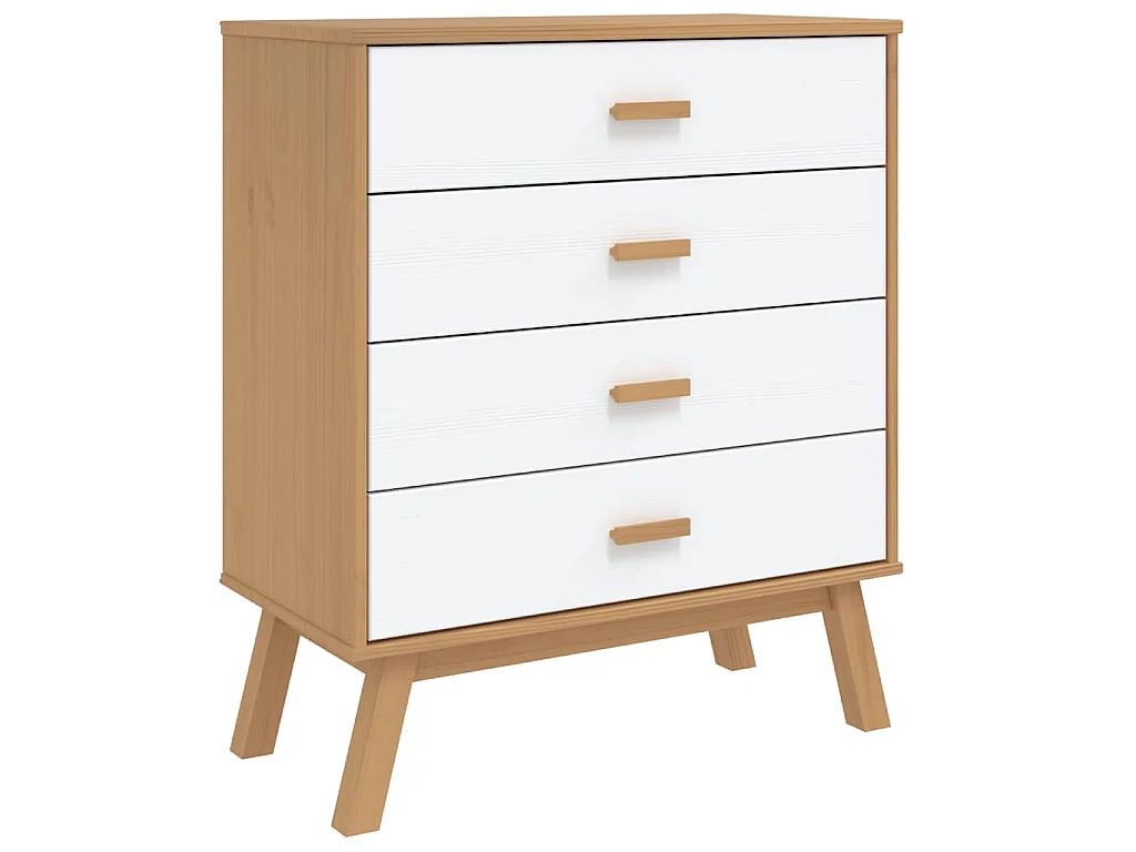 Mesita de noche OLDEN madera maciza de pino blanco y marrón