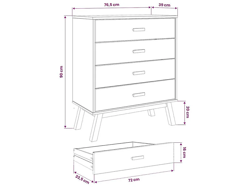 Mesita de noche OLDEN madera maciza de pino blanco y marrón