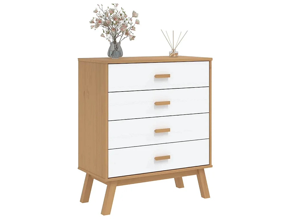 Mesita de noche OLDEN madera maciza de pino blanco y marrón