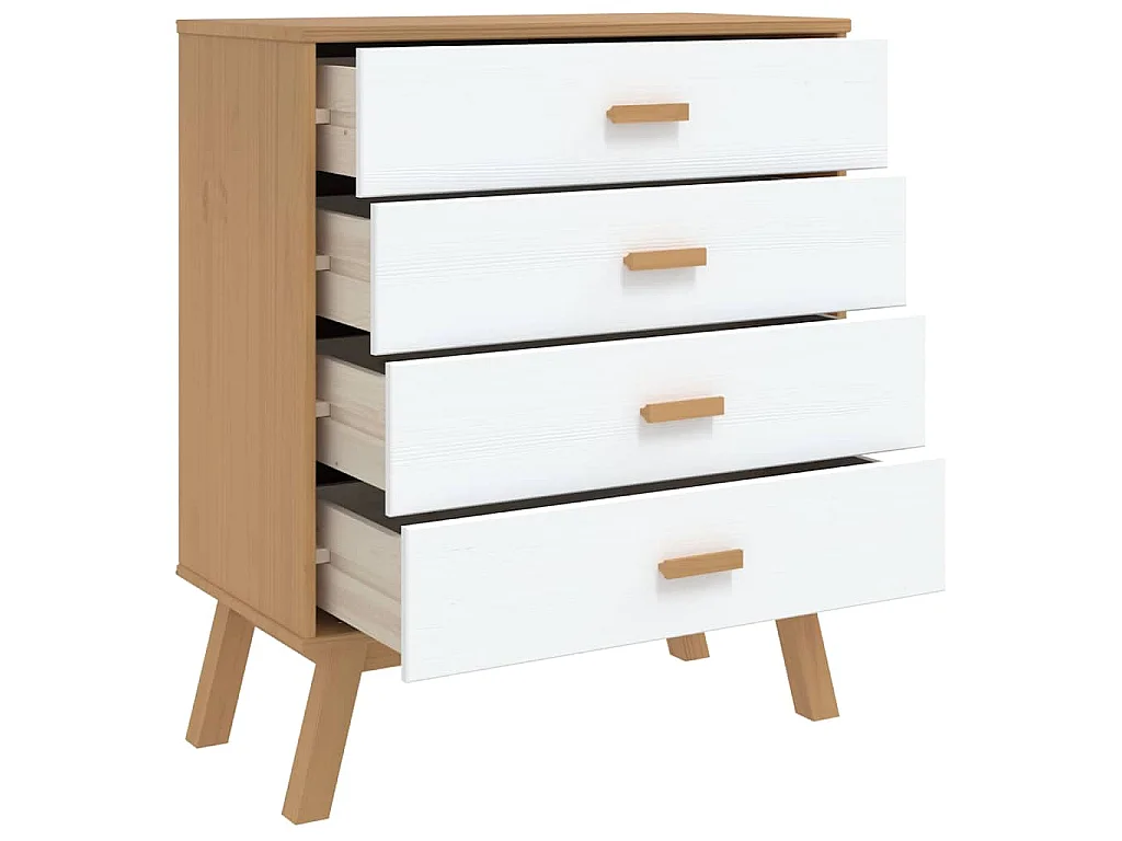 Mesita de noche OLDEN madera maciza de pino blanco y marrón