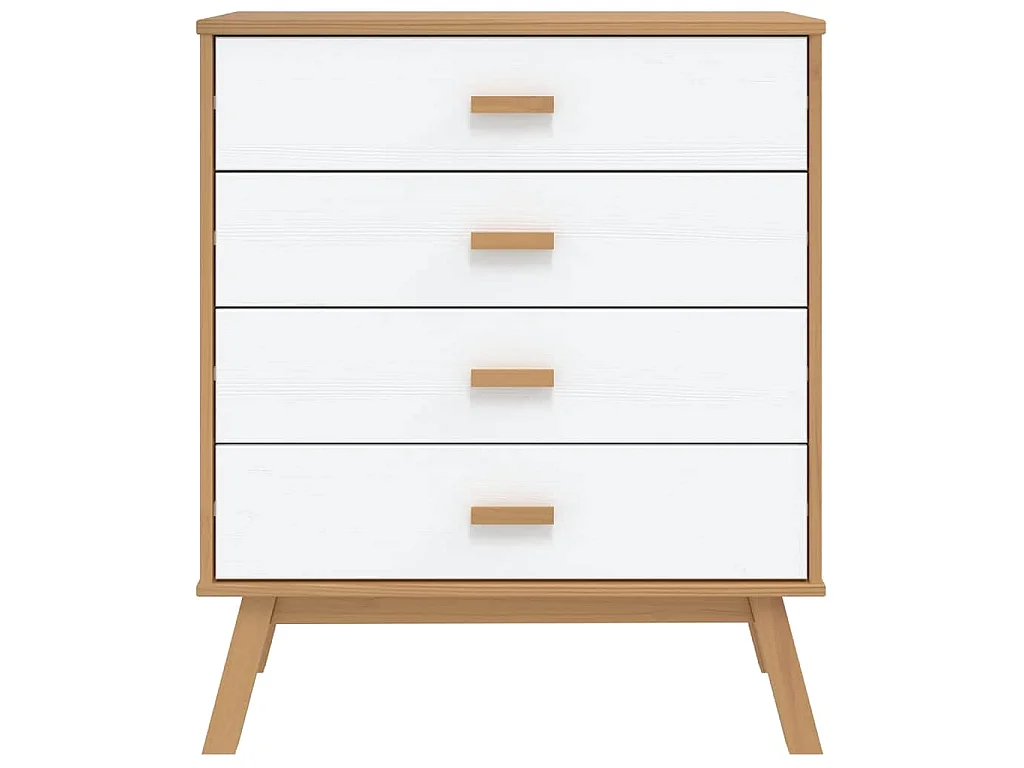 Mesita de noche OLDEN madera maciza de pino blanco y marrón