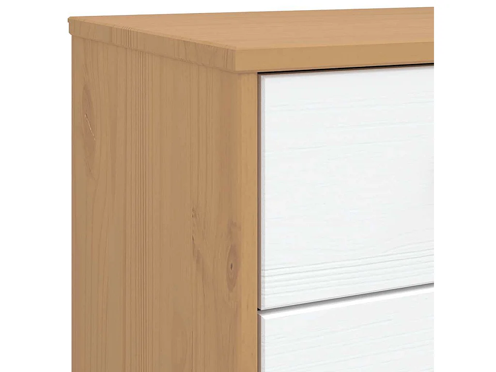 Mesita de noche OLDEN madera maciza de pino blanco y marrón