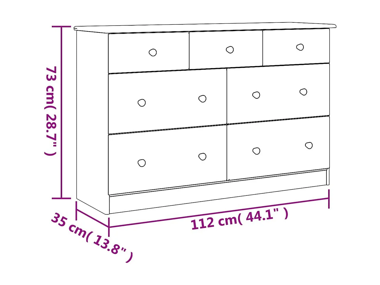 Commode ALTA blanc 112x35x73 cm bois massif de pin