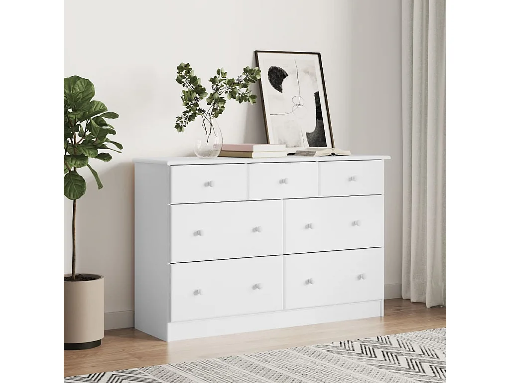 Cómoda cajonera ALTA madera maciza pino blanco 112x35x73 cm