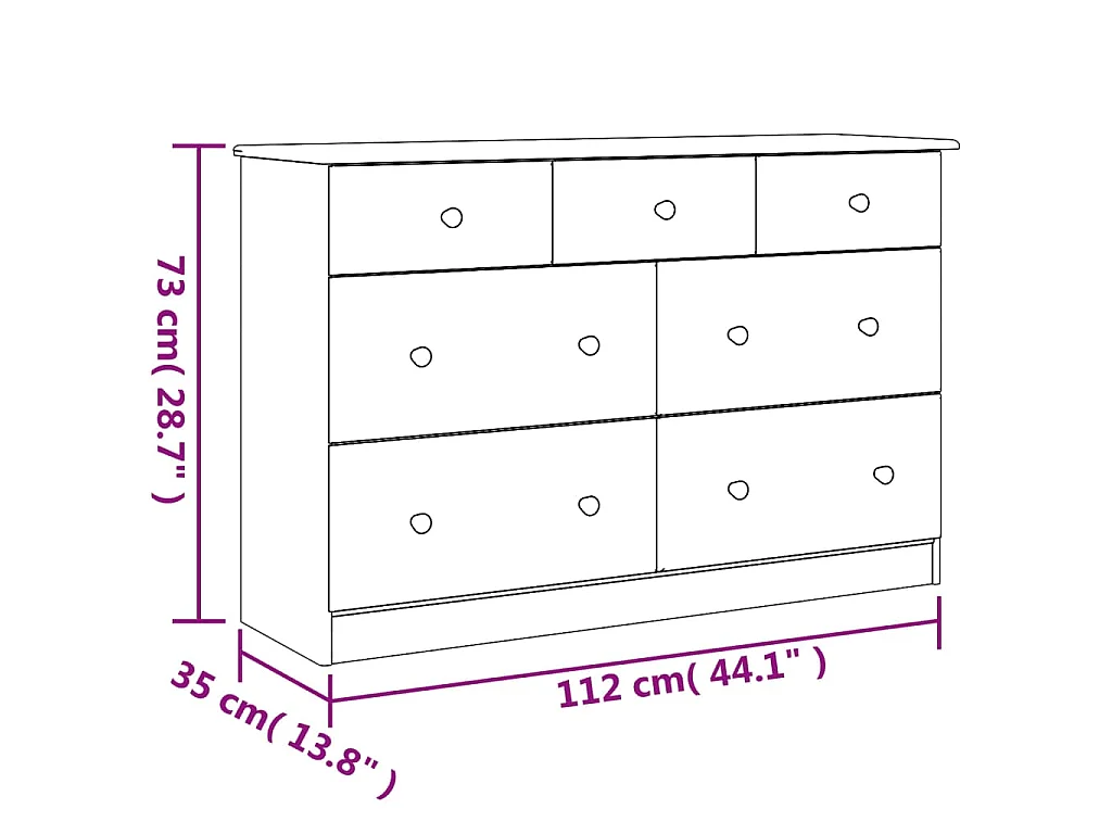 Cómoda cajonera ALTA madera maciza pino blanco 112x35x73 cm