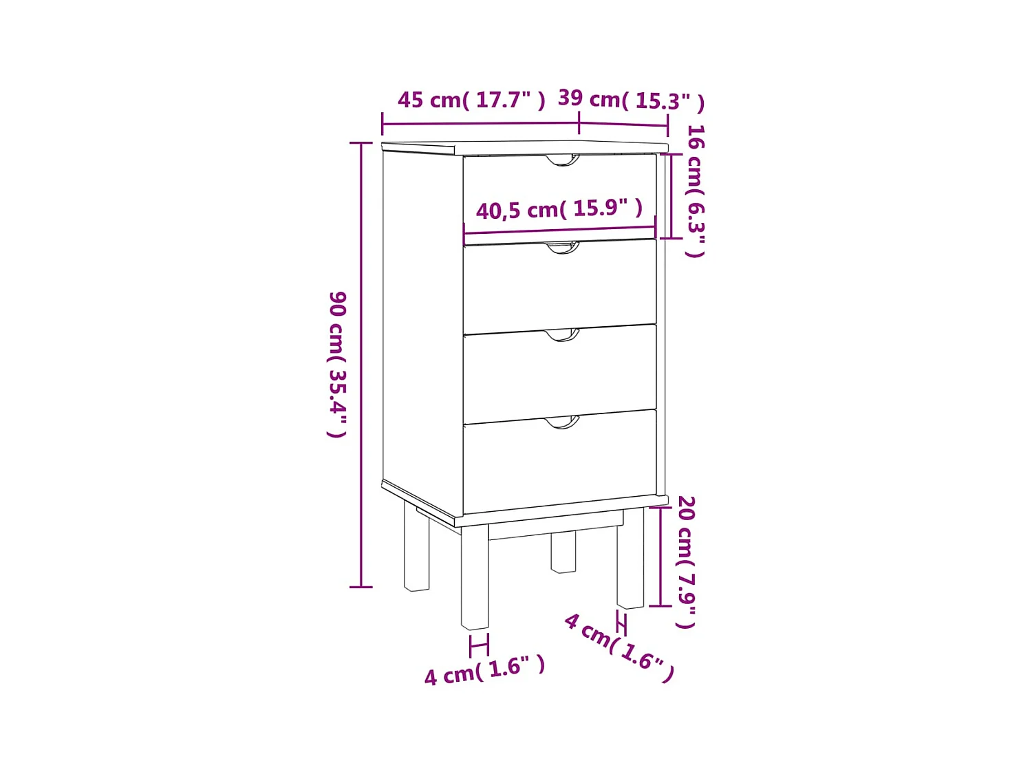 Cassettiera OTTA Marrone e Grigio 45x39x90 cm in Legno di Pino