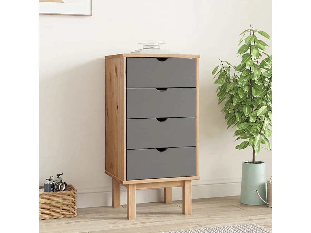 Commode OTTA marron et gris 45x39x90 cm bois de pin massif