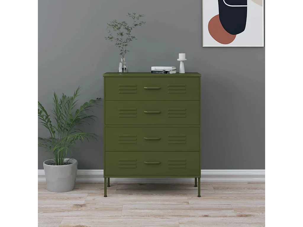 Cassettiera Verde Oliva 80x35x101,5 cm in Acciaio
