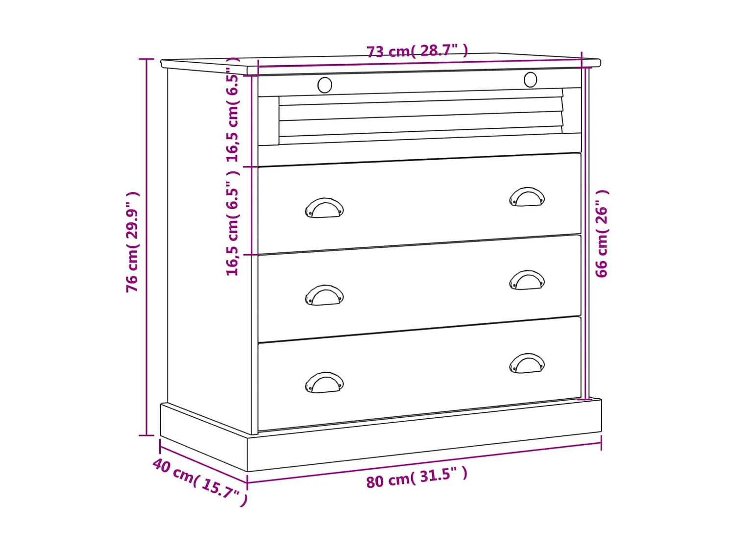 Armário com gavetas VIGO 80x40x76 cm pinho maciço cinzento