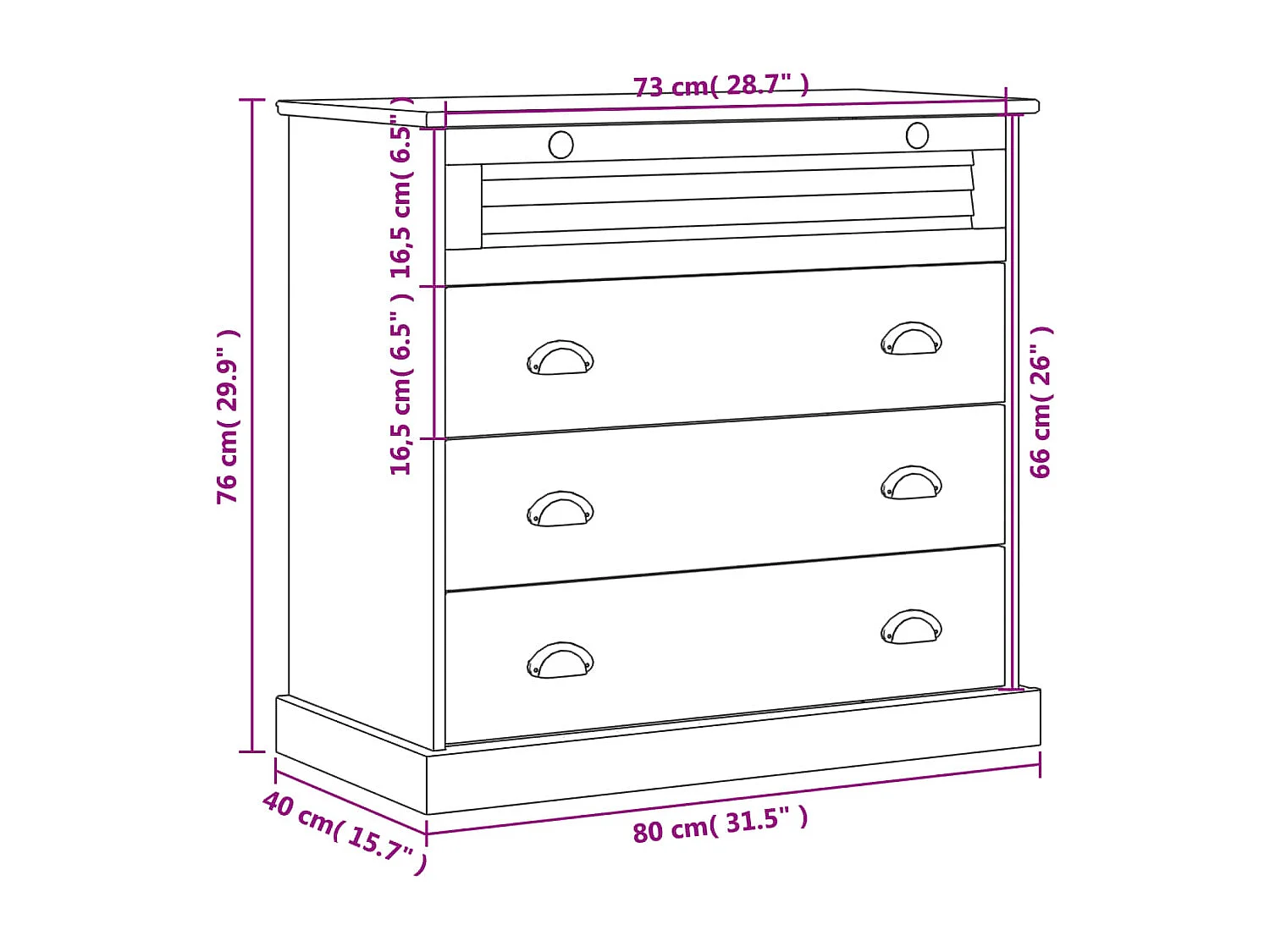 Commode VIGO gris 80x40x76 cm bois massif de pin