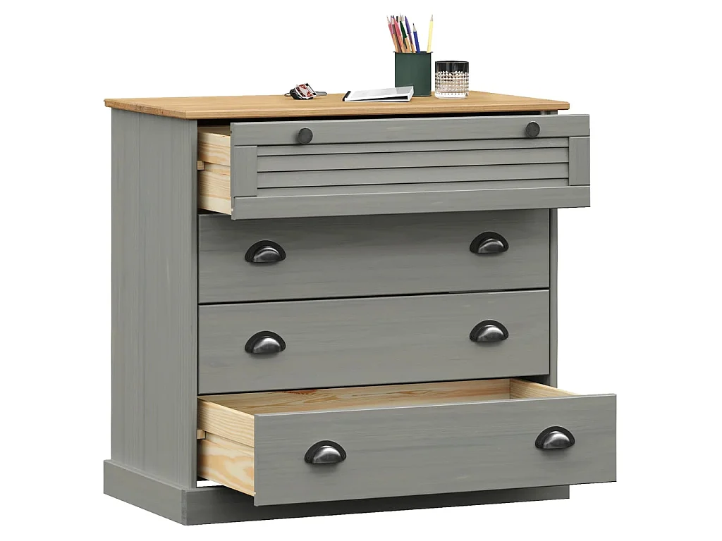 Commode VIGO gris 80x40x76 cm bois massif de pin