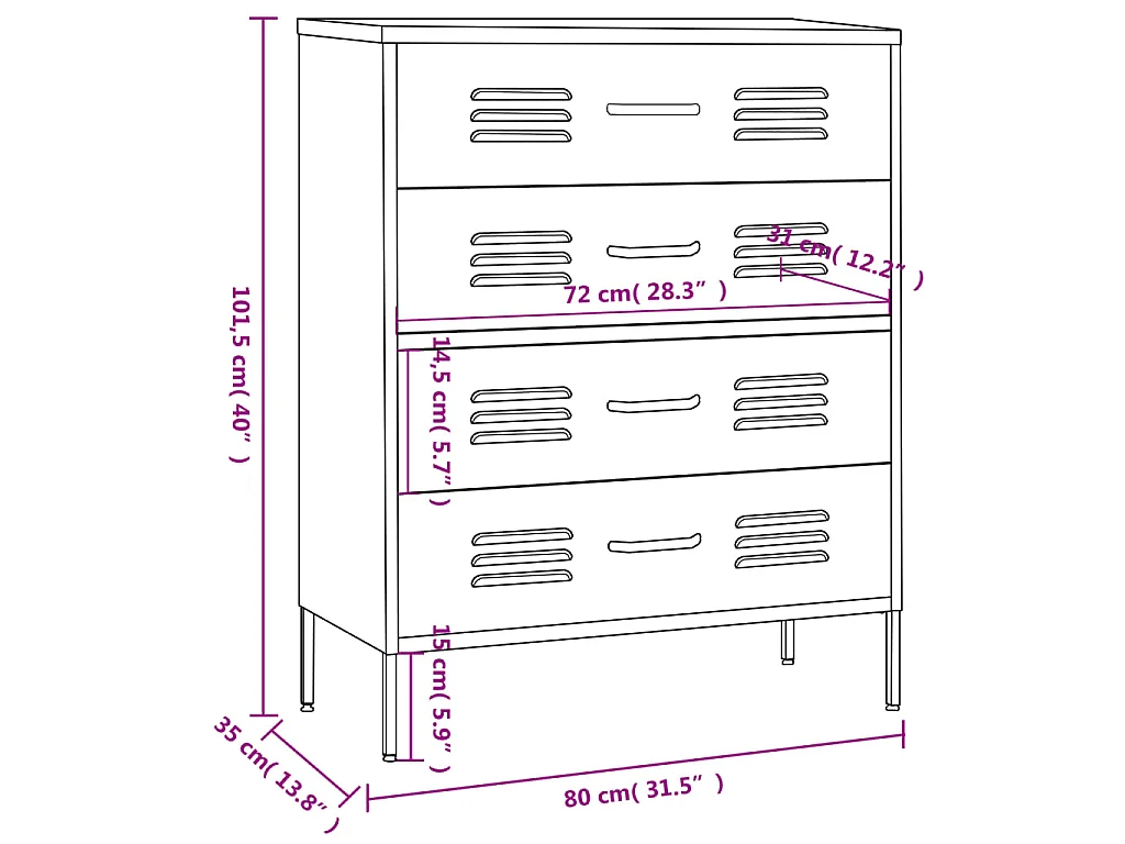 Ladekast 80x35x101,5 cm staal wit