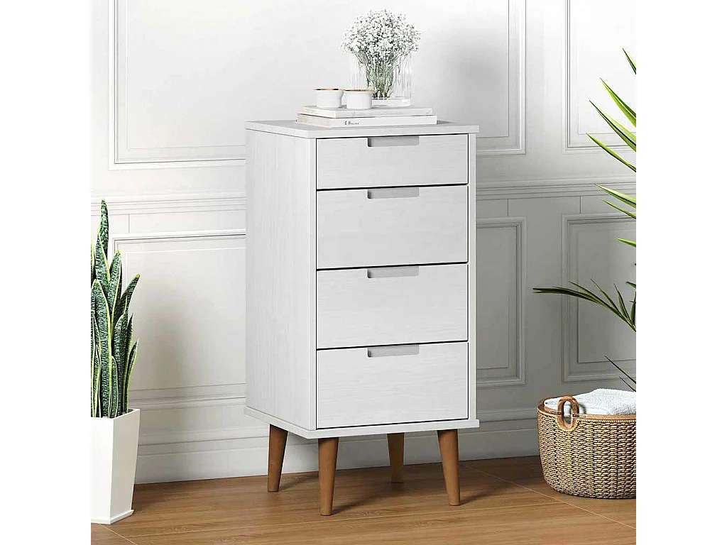 Commode MOLDE Blanc 40x35x82 cm Bois de pin massif
