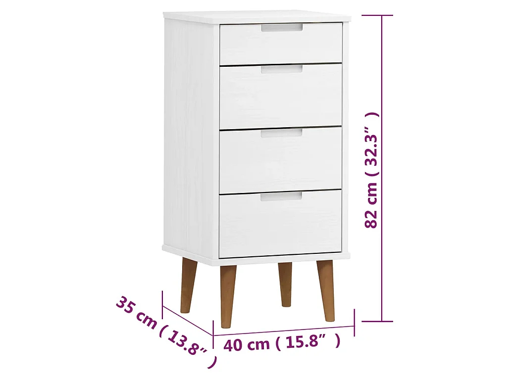 Commode MOLDE Blanc 40x35x82 cm Bois de pin massif