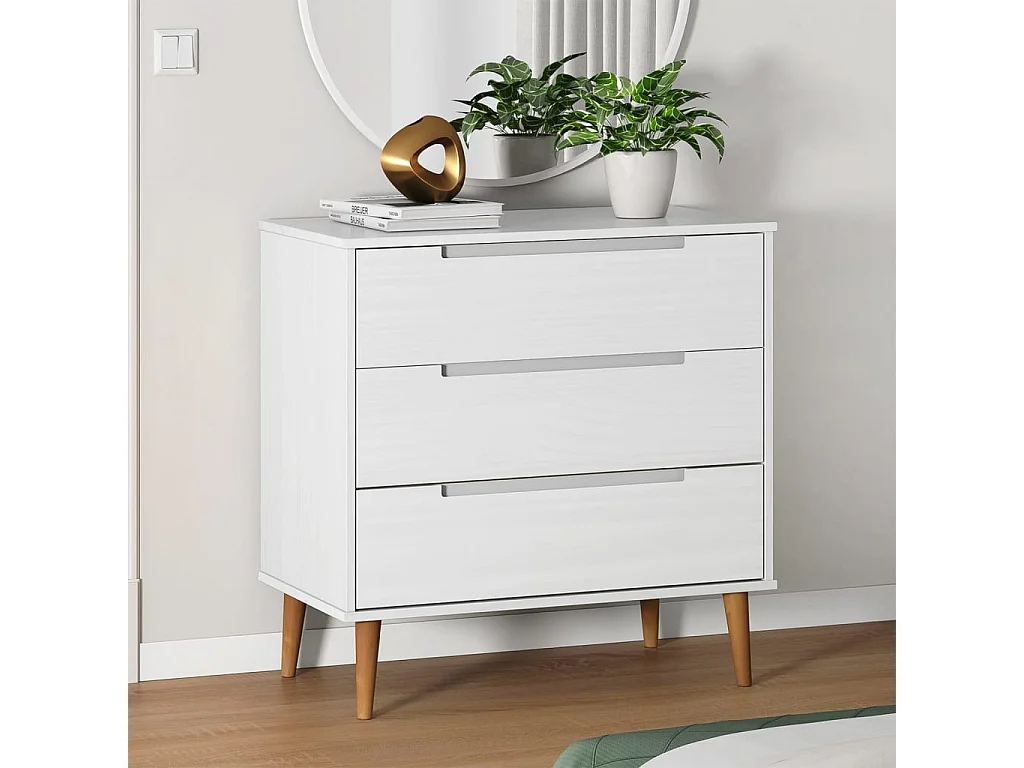 Commode MOLDE Blanc 80x40x80 cm Bois de pin massif