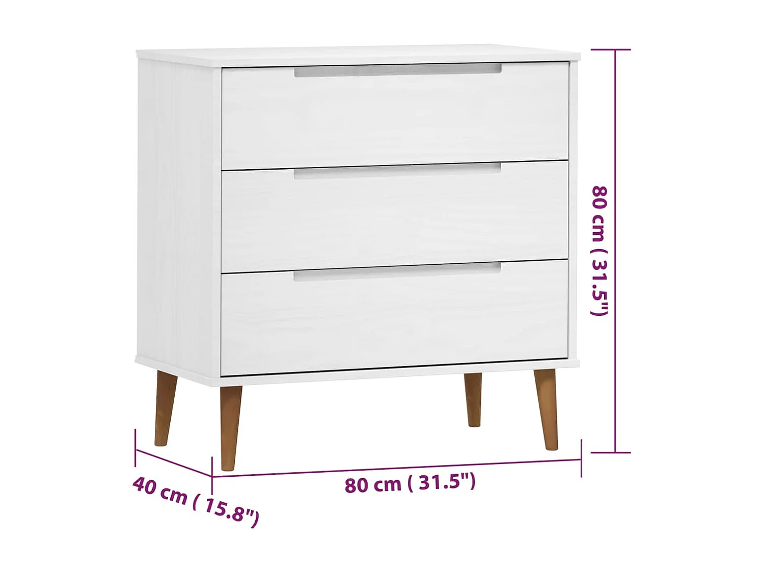 Commode MOLDE Blanc 80x40x80 cm Bois de pin massif