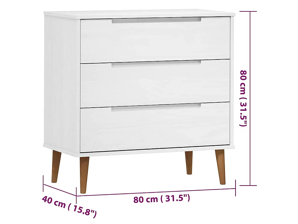 Commode MOLDE Blanc 80x40x80 cm Bois de pin massif