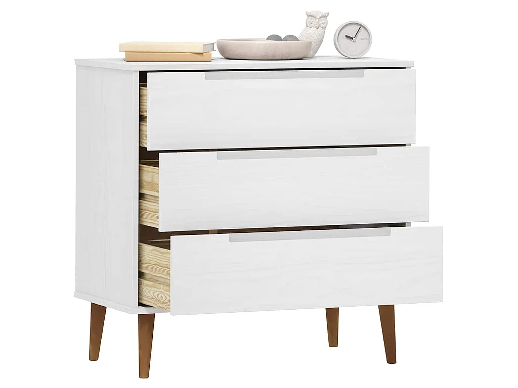Commode MOLDE Blanc 80x40x80 cm Bois de pin massif