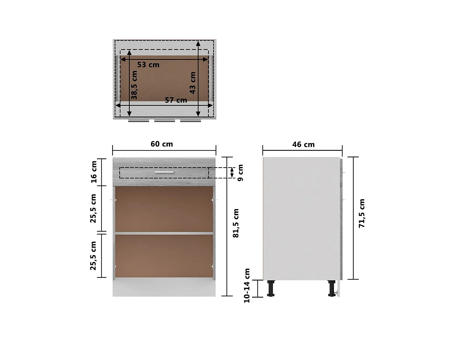 Cajón bajo "Lyon" gris Sonoma 60x46x81,5 cm Madera de ingeniería