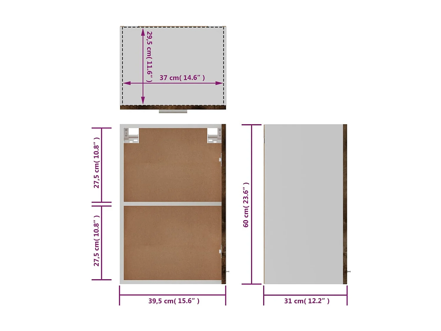 Armoire suspendue "Lyon" Chêne fumé 39,5 x 31 x 60 cm Bois d'ingénierie