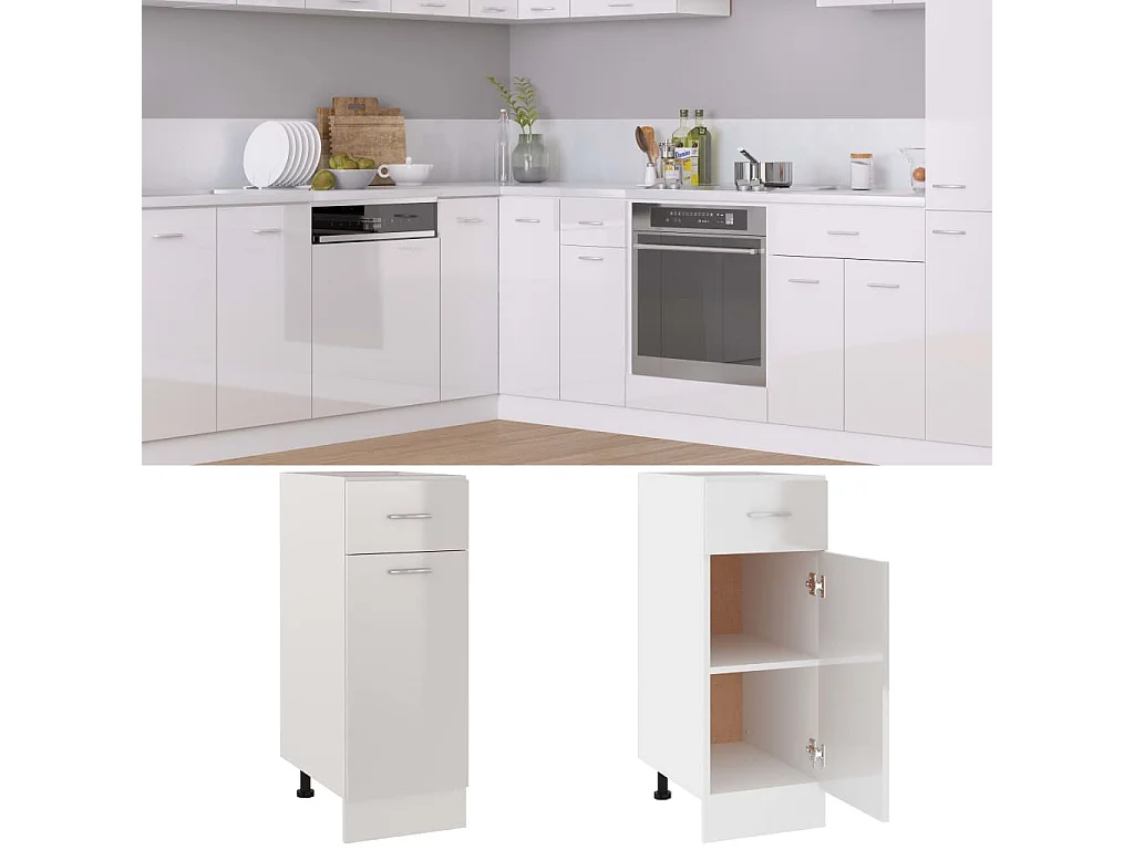 Schubunterschrank Lyon Hochglanz-Weiß 30x46x81,5 cm Holzwerkstoff