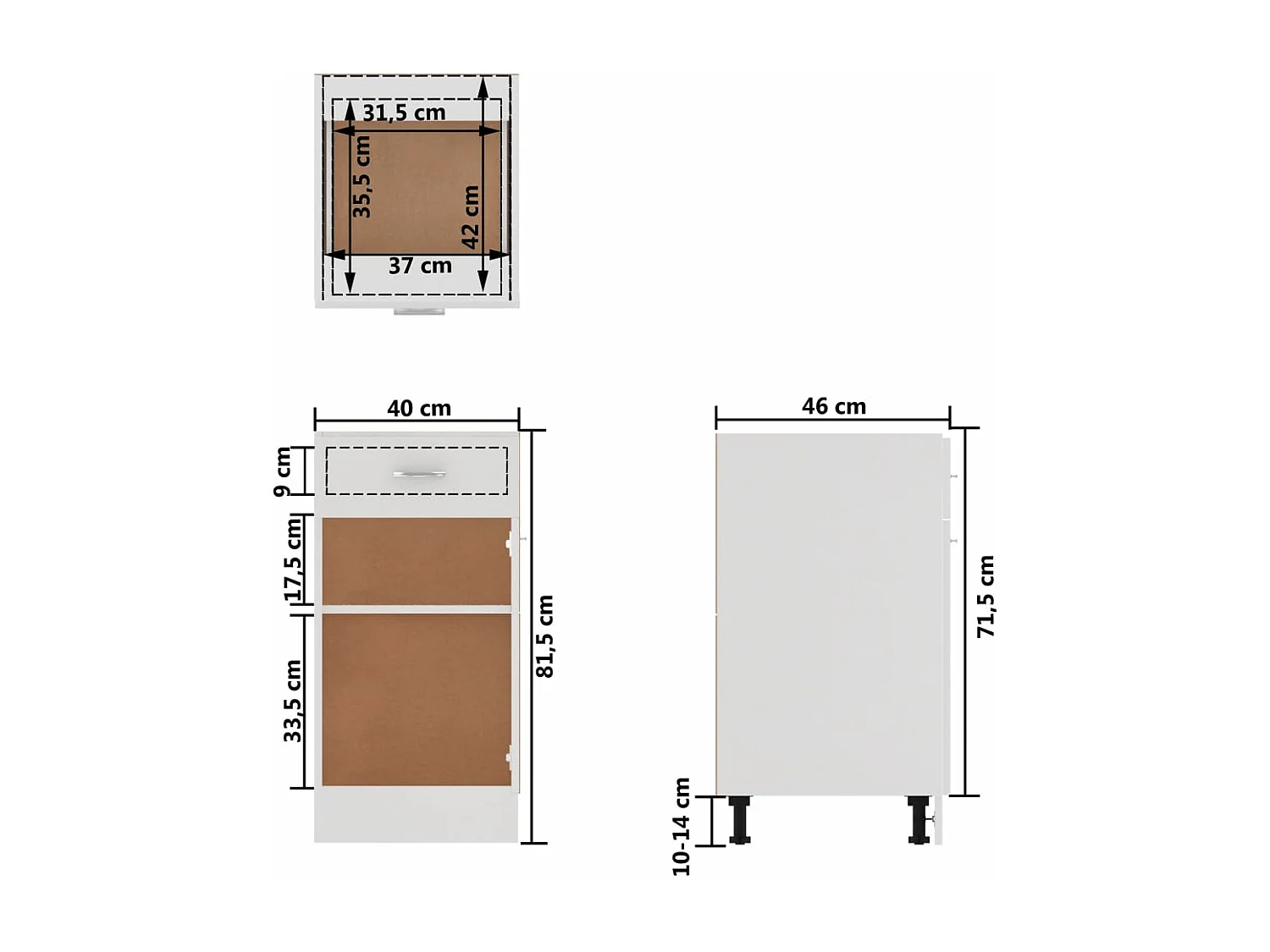 Onderkast met lade Lyon 40x46x81,5 cm bewerkt hout wit