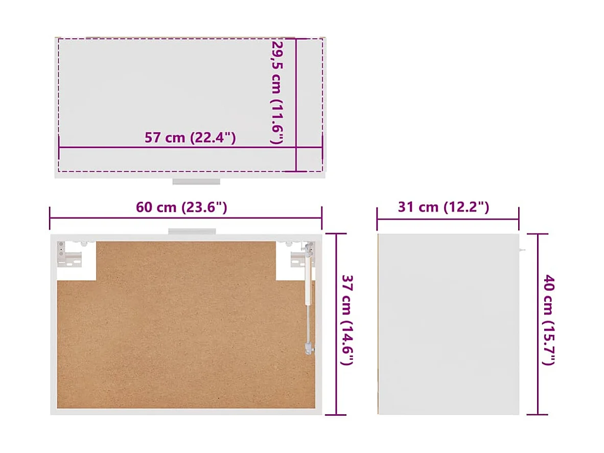 Hangkast Lyon 60x31x40 cm bewerkt hout wit