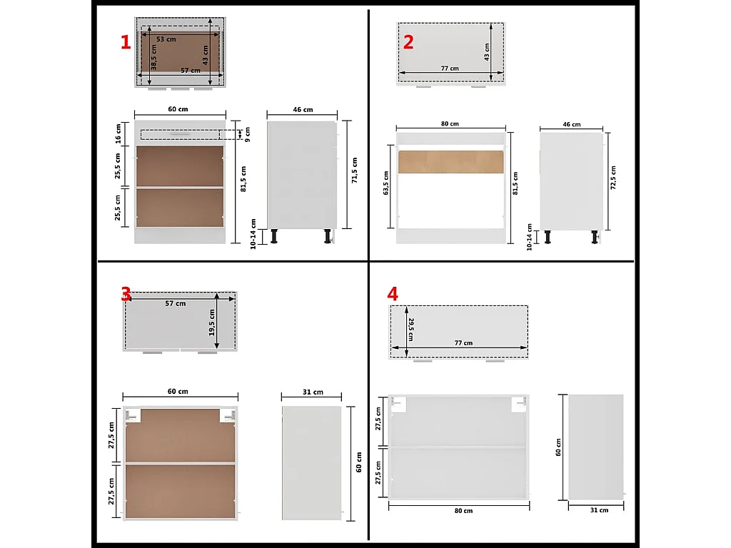 Conjunto de armarios de cocina de 4 piezas "Lyon" de en madera de ingeniería blanca