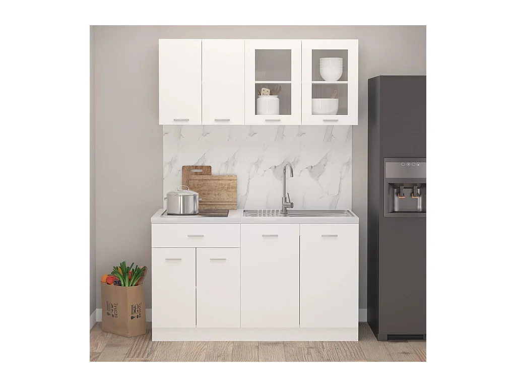 Ensemble de 4 meubles de cuisine "Lyon" en bois d'ingénierie blanc