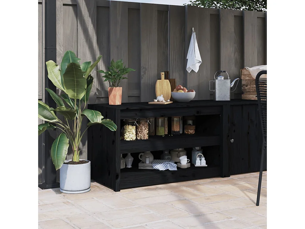 Armoire de cuisine d'extérieur MEPPEL noir 106x55x64cm bois pin massif